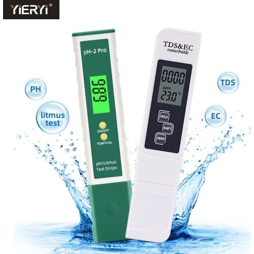 Digital PH EC TDS Meter Pen Water Purity Tester LCD Display Litmus Test -2.00-16.00 for Aquarium Pool Monitor Measurement Tool