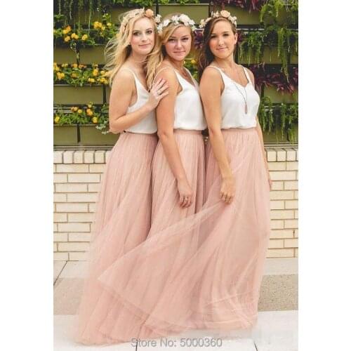 Under 50 Hot Cheap Bridesmaid Dresses Tulle Skirt Blush Prom Dresses/Bridesmaid Maxi Skirt Party Gowns