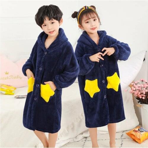 V-TREE Childrens Pajamas 2020 Autumn And Winter Kids Bathrobe Flannel Hooded Thicken Coral Fleece Homewear Bathrobe