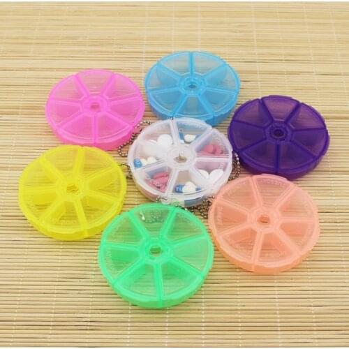 Home Portable Round Shape Small Medicine Pill Box 7 Days Weekly Travel Medicine Holder Tablet Storage Portable Case Container