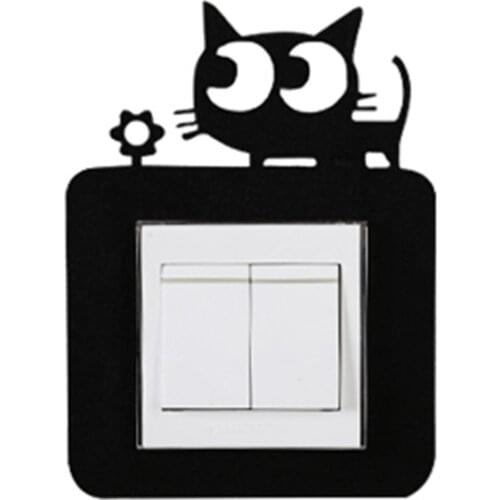 Lovely Cat Light Switch felt Wall Stickers For Kids Rooms Diy Home Decoration Cartoon Animals Wall Decals Mural Art-1PC