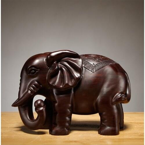Ebony Wood Carving Elephant Ornament Solid Wood Carving Furniture Porch Office Decoration Crafts
