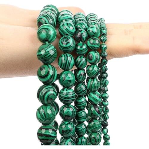 Faceted Malachite Round Loose Spacer Beads Natural Stone Beads For Jewelry Making Bracelets Needlework Accessories 6/8/10/12mm