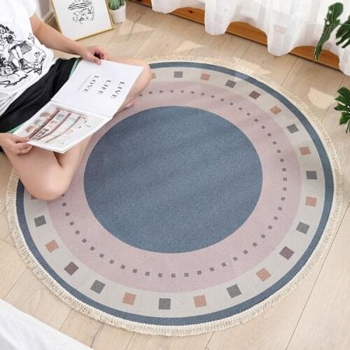 Retro Geometric Indian Rug Round Cotton Linen Carpet 90CM Bedroom Flower Rug Floral Floor Door Chair Baby Play Mat Pad