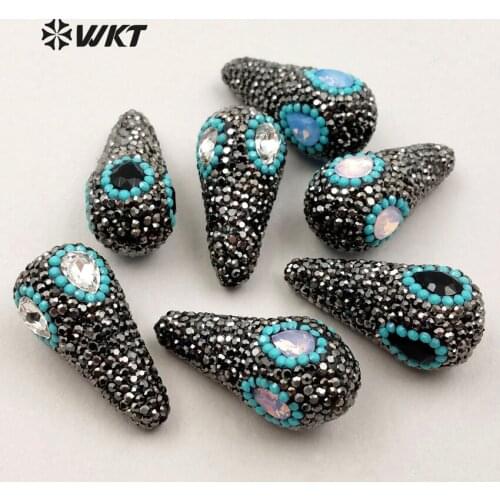 JF210 Fashion Jewelry Findings Rhinestone Pave Beads With Cat Eyes And Howlite Decoration Pear Shape Jewelry Accessory
