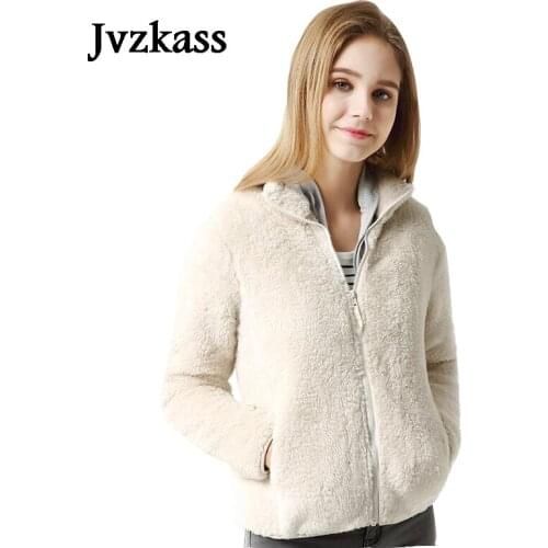 Jvzkass 2020 new Plush coat female long-sleeved collar coat winter wild zipper ladies thick fleece short coat multi-color Z45