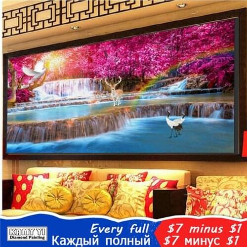KAMY YI Full Square/Round Drill 5D DIY Diamond Painting "Deer at waterfall" Embroidery Cross Stitch Mosaic Home Decor Gift HYY
