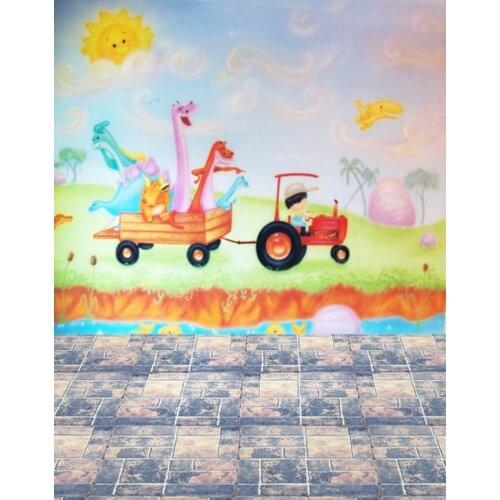 Brick Floor Cartoon Dinosaur for Children Photography Backdrops Photo Props Studio Background 5x7ft