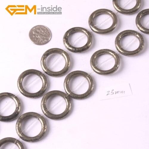 Donut Ring Natural Gray Pyrite Gem stone Beads For Jewelry Making 15 Inches Strand 20mm 23mm