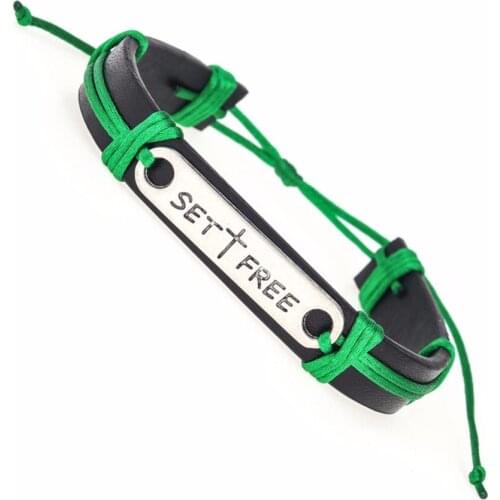 Set Free Letters Antique Charm Braclet For Couple PU Leather Men/Women Bracelets Male Adjustable Length Jewelry