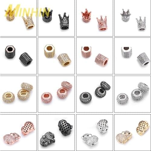 MINHIN 3Pcs Luxury Bracelet Jewelry Making DIY Rose Gold Micro Pave Crystal CZ Geometry Crown Helmet Round