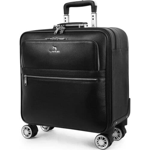 Fashion popular genuine leather rolling luggage spinner carry on high quality trolley suitcase with wheels business trolley box
