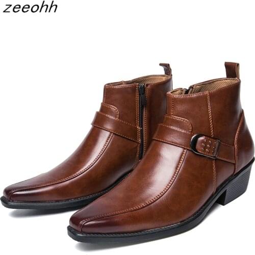 New British Retro Mens Boots Black Brown Male Motorcycle Sneakers Autumn Casual Work Shoes Fashion Buckle Oxfords High Heels