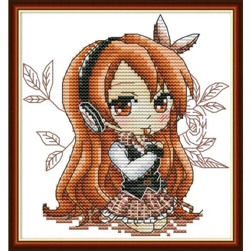 Beautiful girl listening to music cross stitch kit aida 14ct 11ct count print canvas cross needlework embroidery DIY handmade