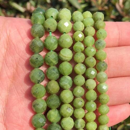 Natural Faceted Canadian Green Jades Beads Gem Stone Loose Spacer Beads For Jewelry Making DIY Bracelets 7.5"Inches 6mm/8mm