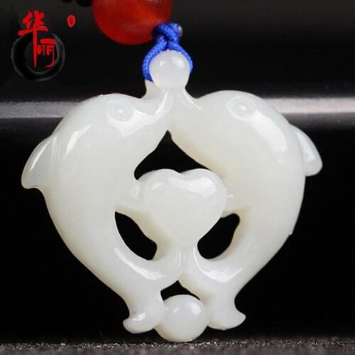 Natural top brand white jade pendant hand-carve dolphin jade pendants brand men necklace jadeite jade jewelry jade necklace