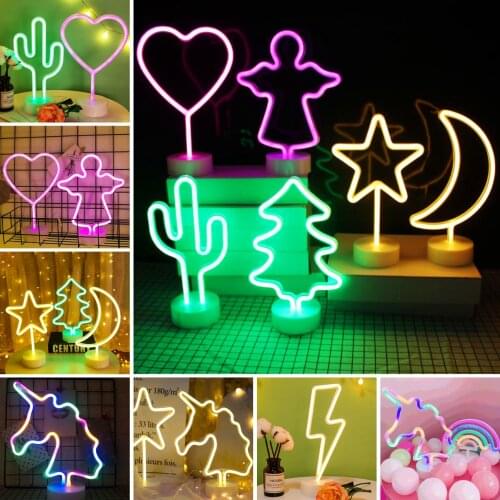 USB LED Neon Light Flamingo Holiday Night Lamp Christmas Party Wedding Decoration Home Gift Unicorn Heart Neon Light