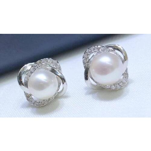 New 925 Sterling Silver Earrings Findings Mountings Settings Jewelry Parts Fittings for Pearls Coral Jade Agate Stones
