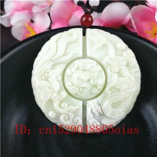 Natural White Chinese Jade Dragon Phoenix Pendant Necklace Fashion Accessories Charm Jewellery Carved Amulet Gifts for Women Men
