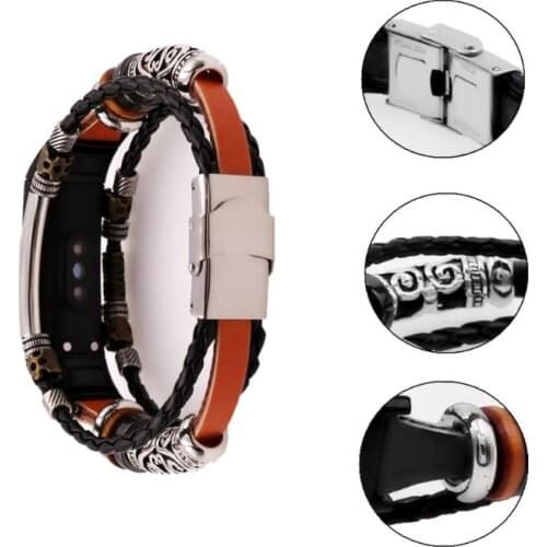 Retro Woven Beads Wrist Strap Metal Buckle Watchband for Huawei Honor Band 5/4