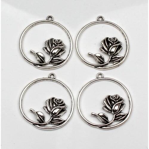 3pcs Charms rose flower 36*33mm Antique Tibetan Silver Pendant Finding Accessories DIY Vintage Choker Necklace Handmade