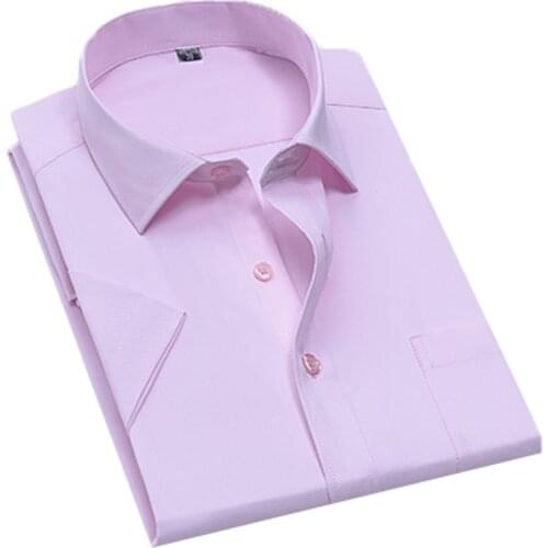 Aoliwen brand Mens Casual Shirt Short Sleeve Formal shirt Wear High Quality Summer Lapel Pocket Design Solid color fit