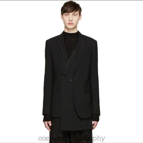 S-5xl New Men Personality Double Breasted Irregular Splice Suit Jackets Hairstylist Blazers Nightclub Plus Size Singer Costumes