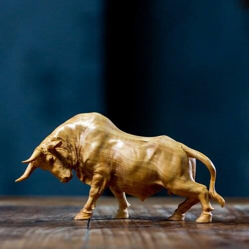 Boxwood 12cm 23cm Bull Sculpture Chinese Zodiac Wood Ox Animal Statue Lucky Rich Home Decor