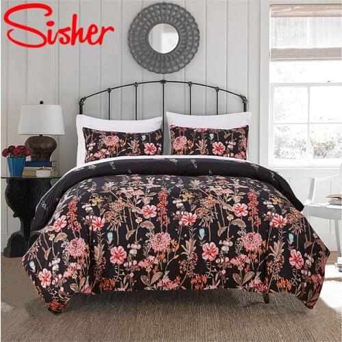 Sisher High Quality Pastoral Plant Printed Duvet Cover Black White Flower Bedding Sets Bed Set Single Double Full Queen King