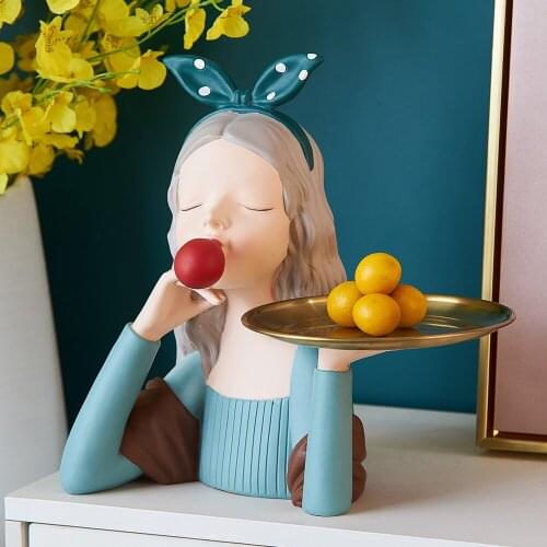 Nordic Home Decor Bubble Girl Fruit Plate Character Model Sculpture Statue Living Room Desktop Decor Accessories Creative Gifts