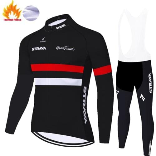 STRAVA cycling jersey 2021 20D gel pad long conjunto de ciclismo masculino Winter Thermal Fleece tenue velo pro homme