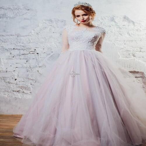 Vintage Long Sleeves Lace Wedding-Dresses White Ivory Tull Skirt Lace Edge Princess Bridal Gown Skirt Vestido De Noiva