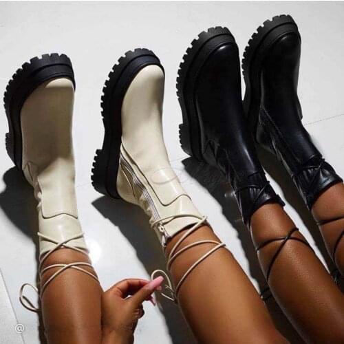 35-43 Shoes Woman plus Size Womens Locomotive Black Short Tube round Head Lace-up Martin Boots Raise the Bottom Luxury Designer