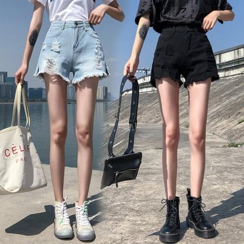Ready StockFashion Sexy Women High Waist Ripped Hole Fraying Edges Denim Shorts