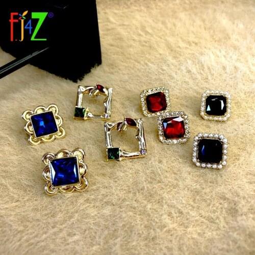 F.J4Z 2021 Trend Earrings Fashion Square Geo Earring Glass Stone Woman Stud Earrings Jewelry Anti-allergic Lady Gifts Jewelry