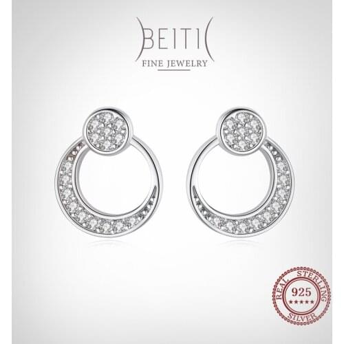 Beitil Real 925 Sterling Silver Moon circular Cubic Zirconia charm Fashion Earrings For Women Classic Wedding Statement Jewelry