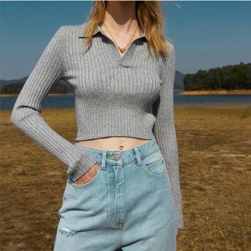 Women Sweater Pullovers Sexy Knit Crop Tops Long Sleeve Ribbed Jumper Slim Casual Streetwear Brand Design Kawaii Japanese Korean