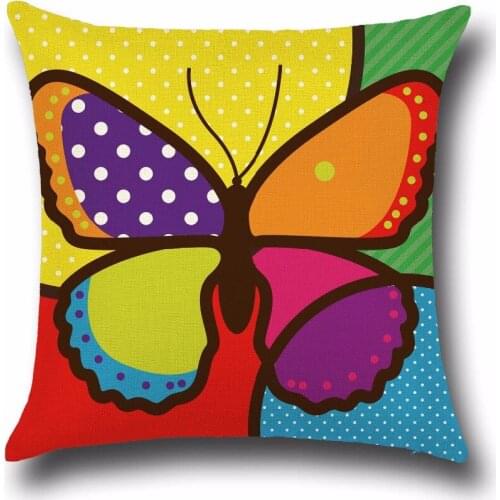 1PC Colorful butterfly Cushion Cover Sunflower flower Cotton Linen Pillow Cover for Sofa Car Pillow case Decorative cojin OU 012