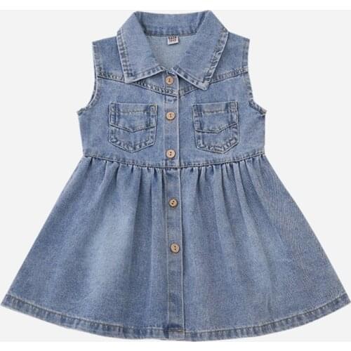 2020 Hot sale Kids girls summer fashion dress clothing children girls new casual cute sleeveless denim dress 2-7 years