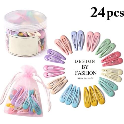 24PCS Women Girls Solid Color Hair Clip Fashion Snap Barrette BB Clip with Storage Jar & Gauze Bag Headwear Accessories
