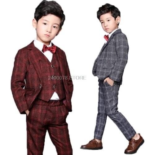 Flower Boys Girls Evening Formal Blazer Clothing Set Kids Jacket Vest Pants 3Pcs Wedding Tuxedo Suit Children Birthday Costume