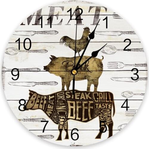Meat Cow Pig Chicken 3D Wall Clock Modern Design Living Room Decoration Kitchen Clock Art Wall Watch Home Decor