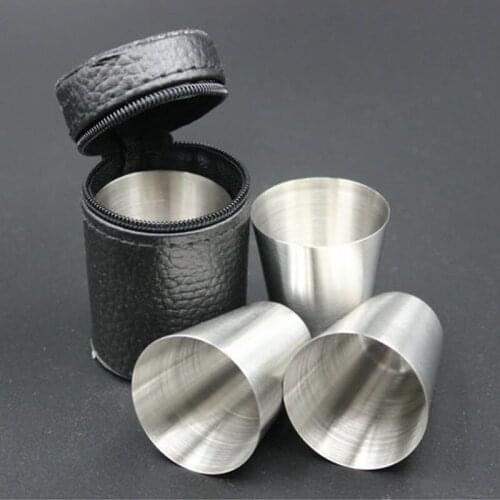 4pcs/Set 70ML Stainless Steel Pocket Shot Mini Cup With Case For Wine Beer Whiskey Drink Mens Outdoor Travel Gift ZA1655