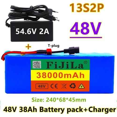 48V 38Ah 13S2P 18650 battery pack 1000W high power batteries 54.6V 38000mAh Ebike electric bicycle BMS with Charger T-plug