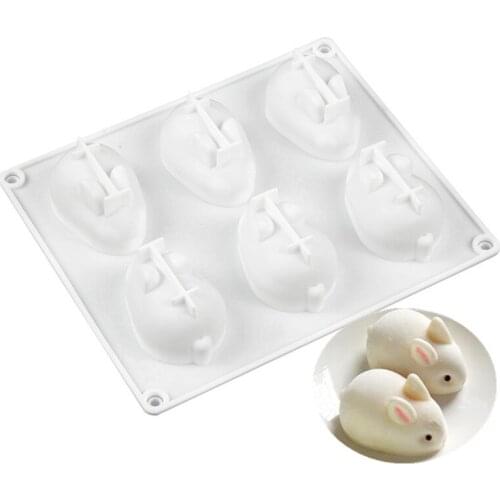 6 Hole Rabbit Mousse Cake Silicone Mold 3D Rabbit Ice Cream Chocolate Pudding Silicone Mold Baking Mold
