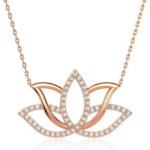 925 Sterling Silver Women Necklace Lotus Flower Zircon Stone Gift Birthday Precious Pendant Stylish Chain Luxury Cool