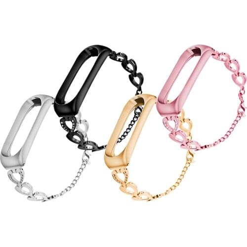 Bracelet for Xiaomi Mi Band 3 Strap Metal Wrist Heart-shaped Chain Strap Bracelet for Mi Band 3 Wristbands Accessories