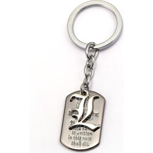 HSIC Japanese Anime Death Note Keychain Double L Metal Pendant Dog Tag Key Chains Key Ring Men Jewelry Cosplay Souvenir 12316