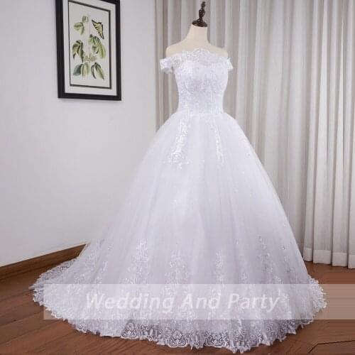 Womens bridal wedding dress off shoulder ball gown wedding gown plus size white ivory lace up marriage wedding gown petticoat