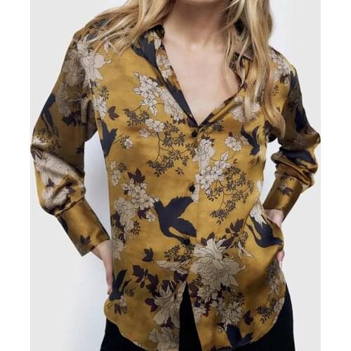 Hot sale ladies floral print shirt long sleeve lapel top celebrity novel streetwear blouse